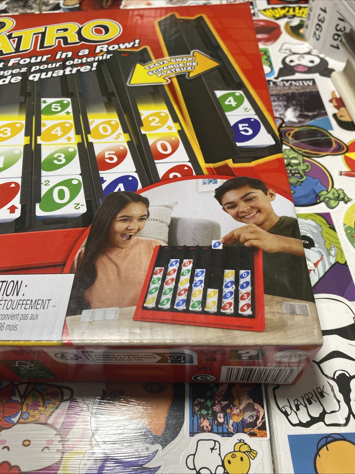 UNO Quatro Game with Colored Tiles & Plastic Game Grid for Adult, Family & Game