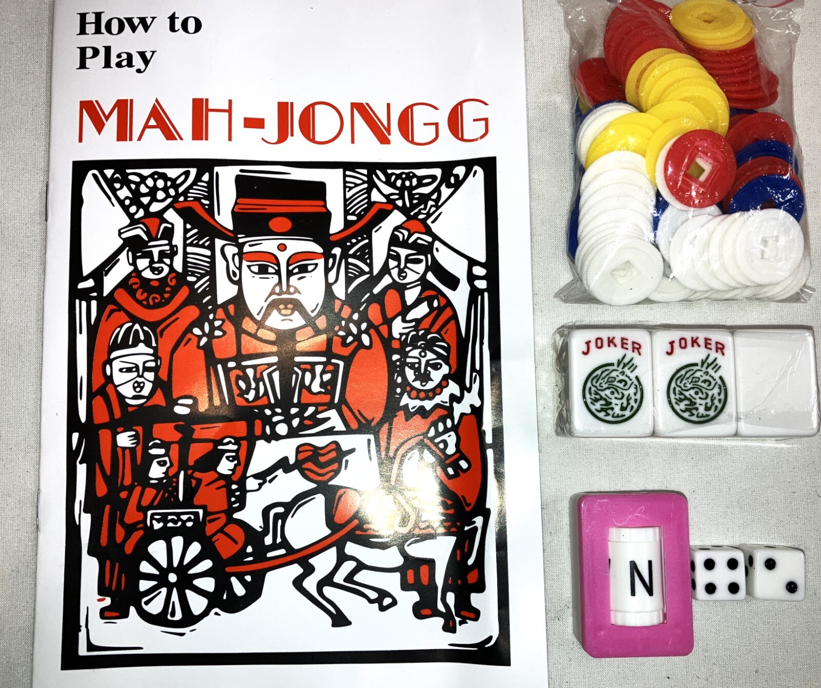Mahjong Mahjongg Western American Standard Size White 166 Tiles Only Engraved