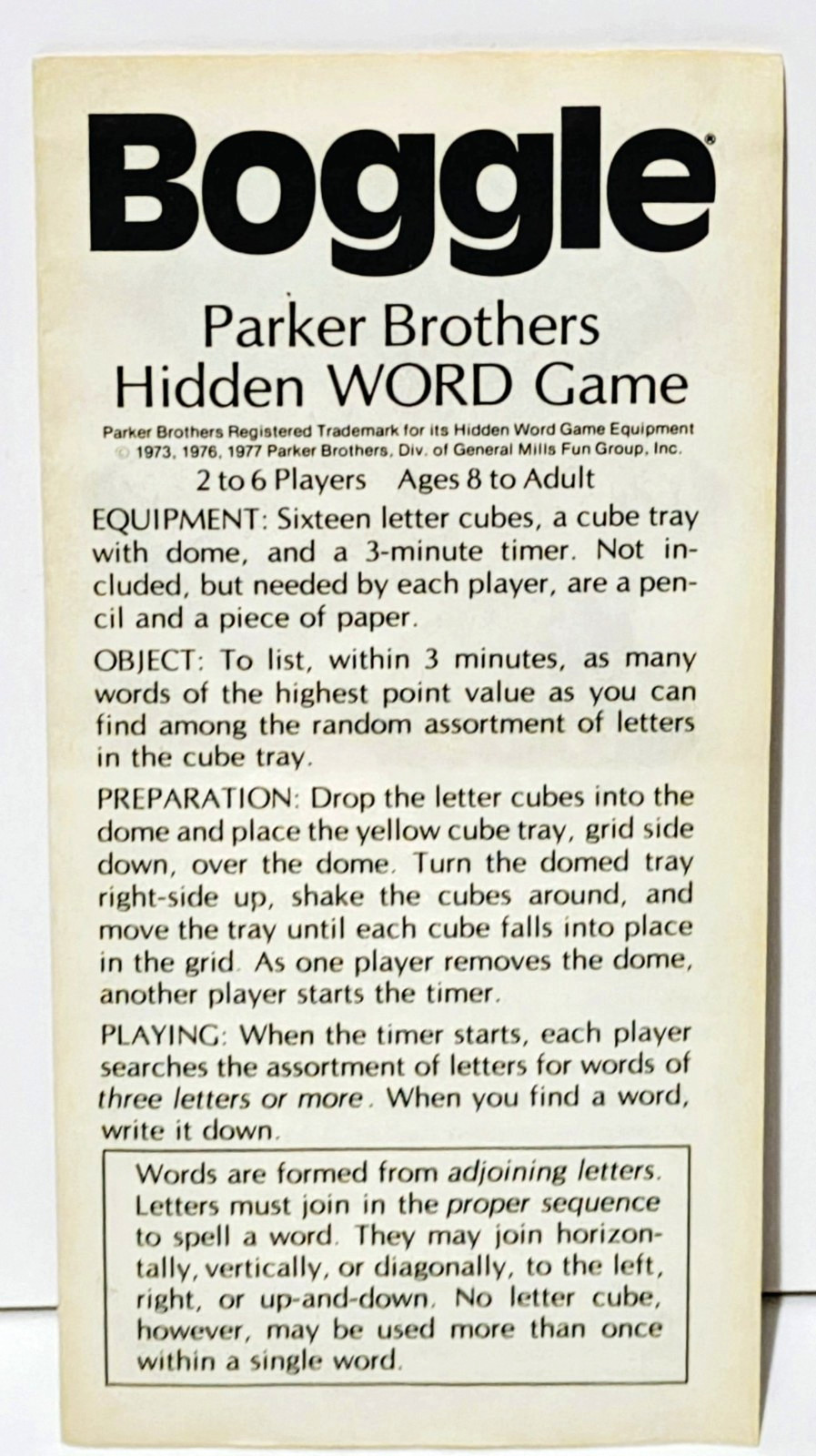 Boggle – Hidden Word Game – Parker Brothers – Complete – Vintage 1976