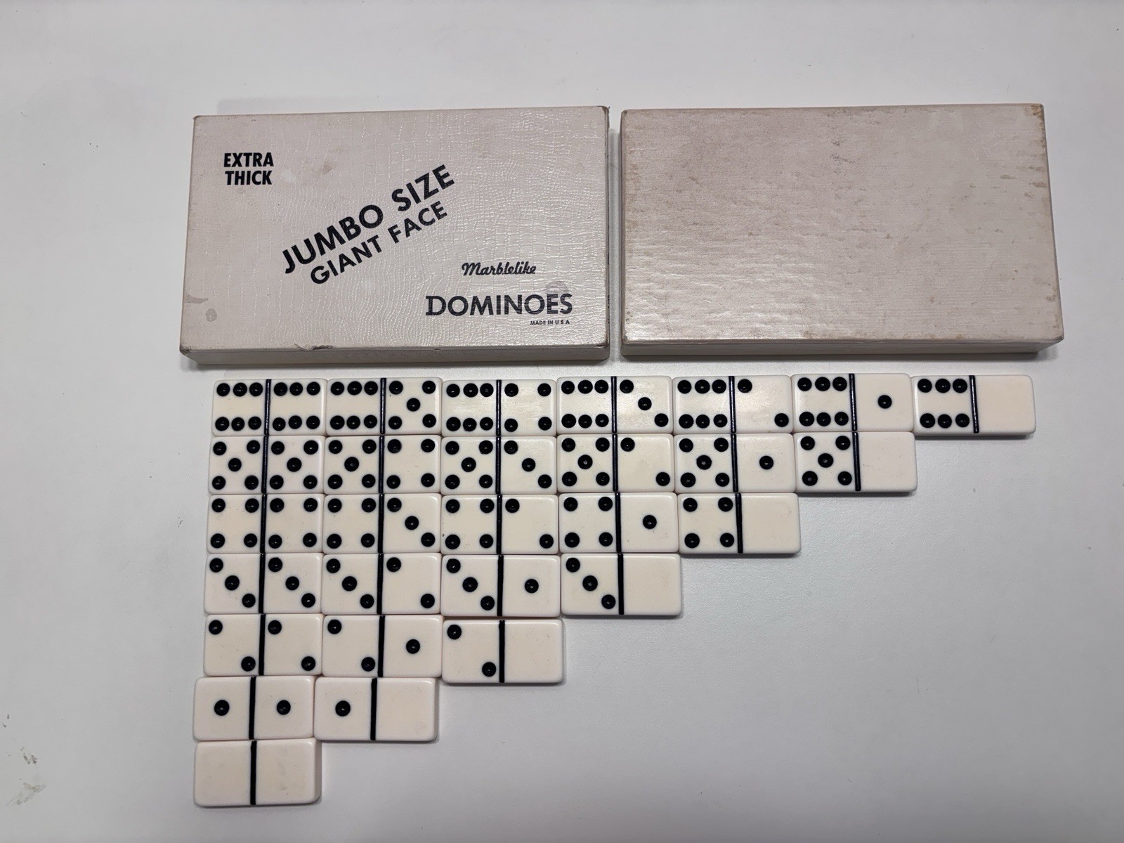 Vintage Puremco Marblelike Dominoes #1432 White Jumbo Extra Thick Set In Box