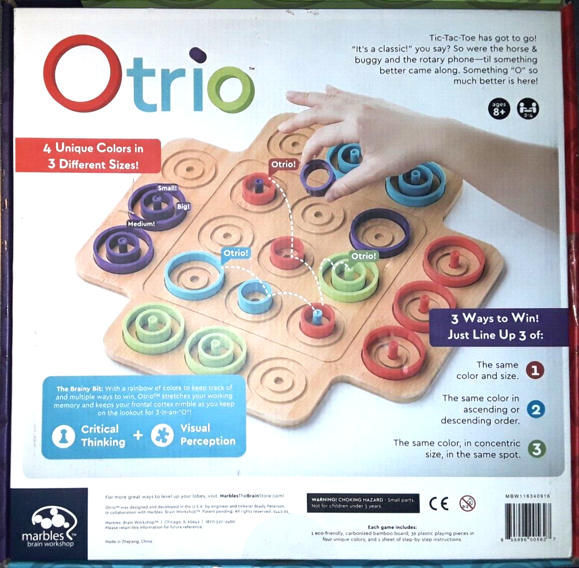 Otrio Marbles Brain Workshop Bamboo Wood Strategy Wooden Board Game VG+ Complete