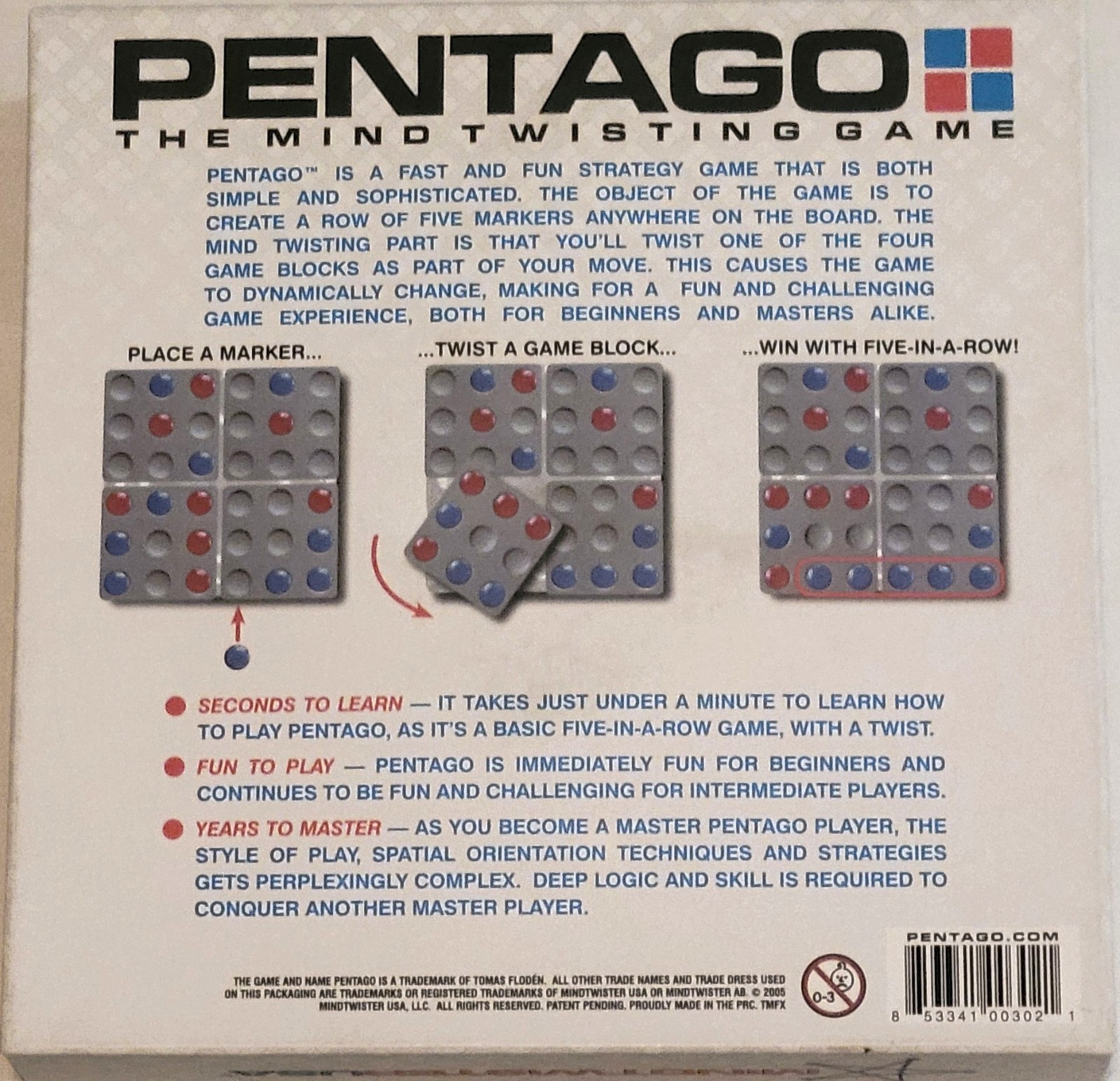 Pentago The Mind Twisting Abstract Strategy Board Game 2 Players Age 6+ Complete