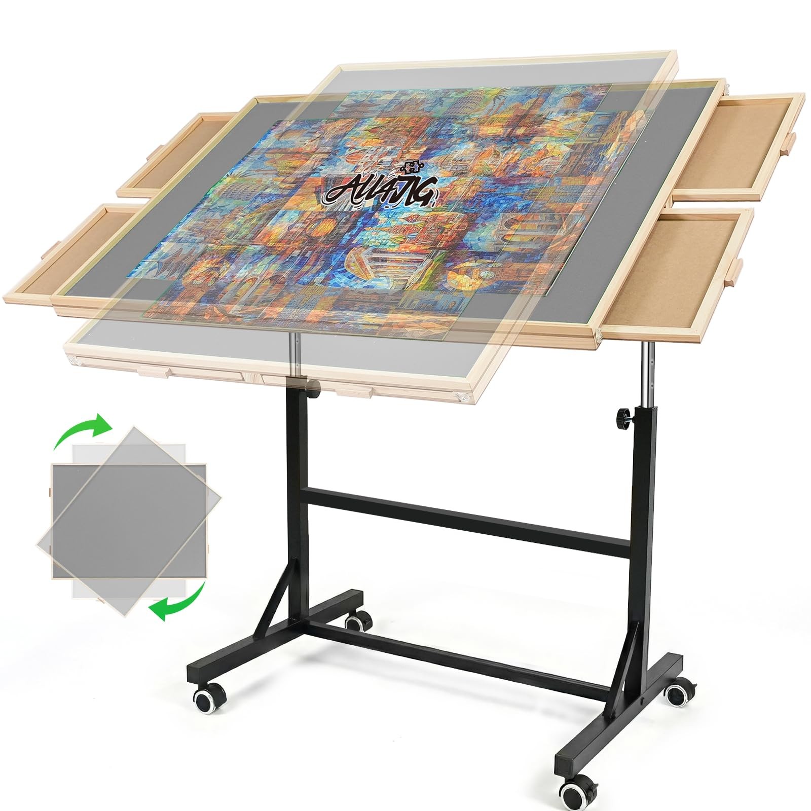 Puzzle Table 1500 Pieces Wooden Jigsaw 24.92 33.58 Drawers Wheels ALL4JIG Legs