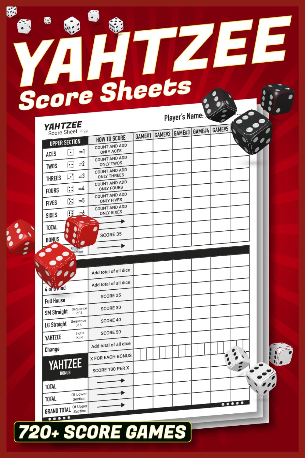 Yahtzee Score Sheets: 720+ Score Games for Scorekeeping, Yahtzee Score Pads, 6 X