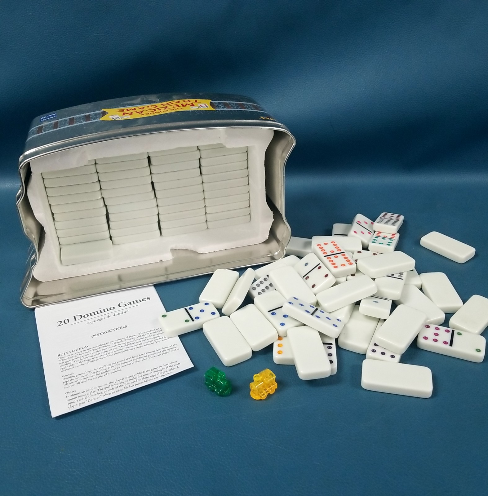 Fundex Mexican Train Game Replacements: Dominoes, Tin Case, 2 Trains, & Rules