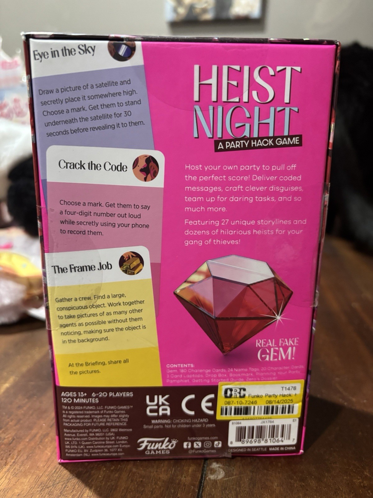 Heist Night Board Game, w/ Real Fake GEM, Funko Party Hack 6-20 Players Ages 13+