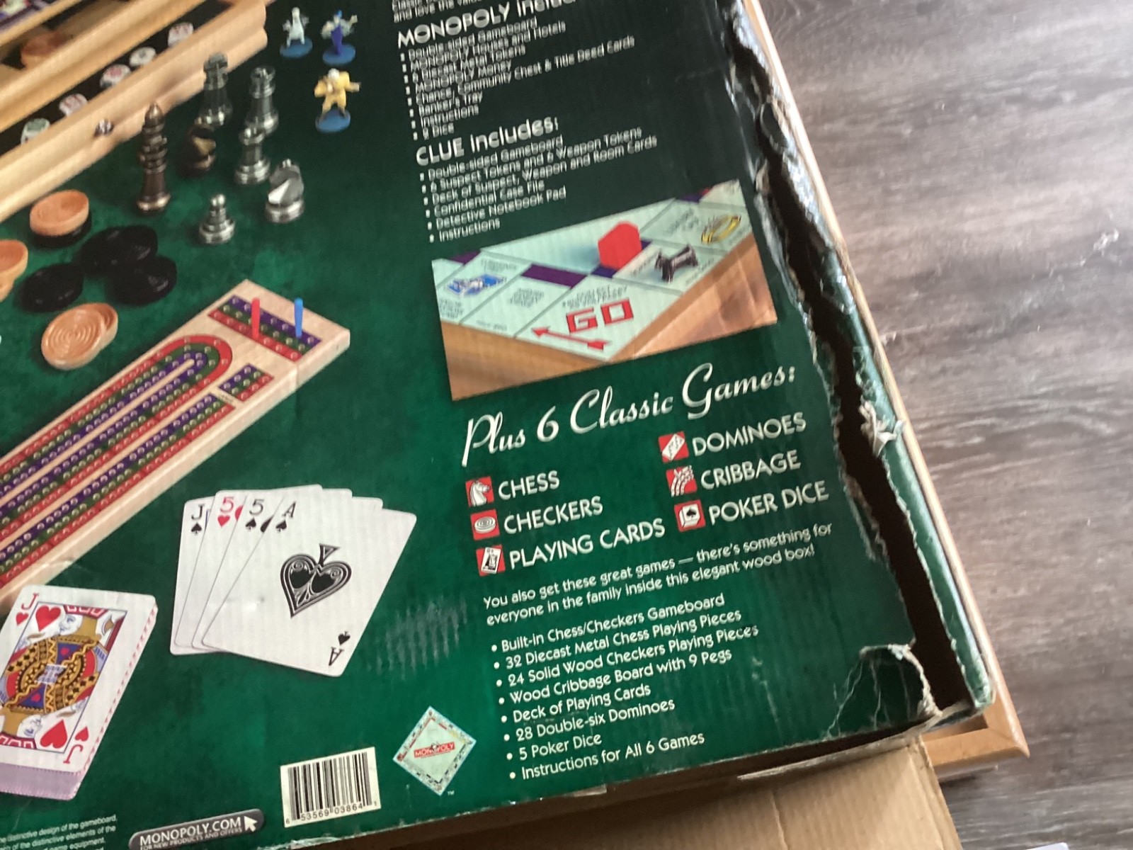 Hasbro/Parker Brothers, Monopoly, And Clue +6 Classic Games. Wooden Game Set