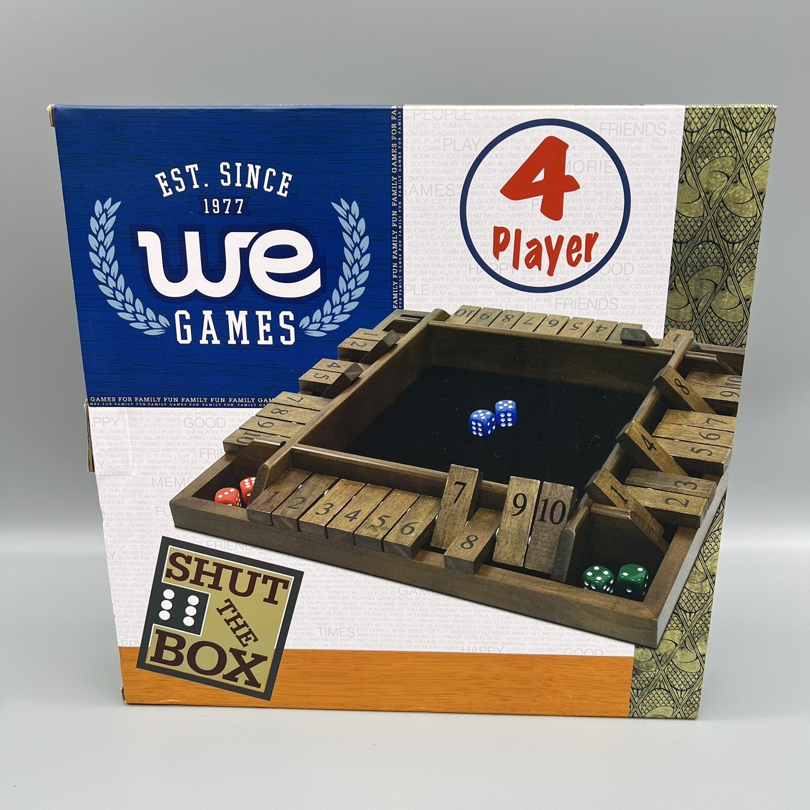 WE Games 4 Player Shut The Box Dice Game Walnut Stained Wood EUC