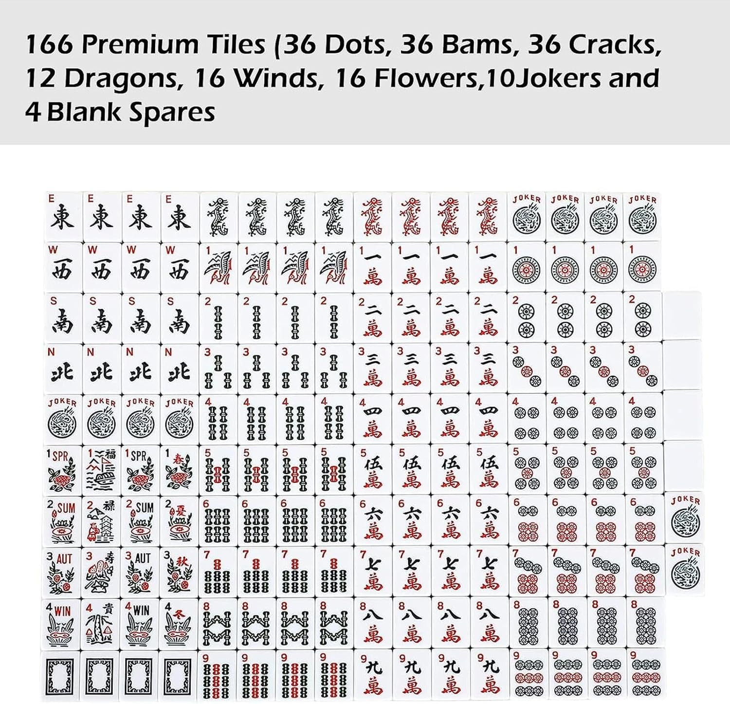 American Mahjong Set,166 White Tiles with Red Bag and Accessories,4 All-In-One M