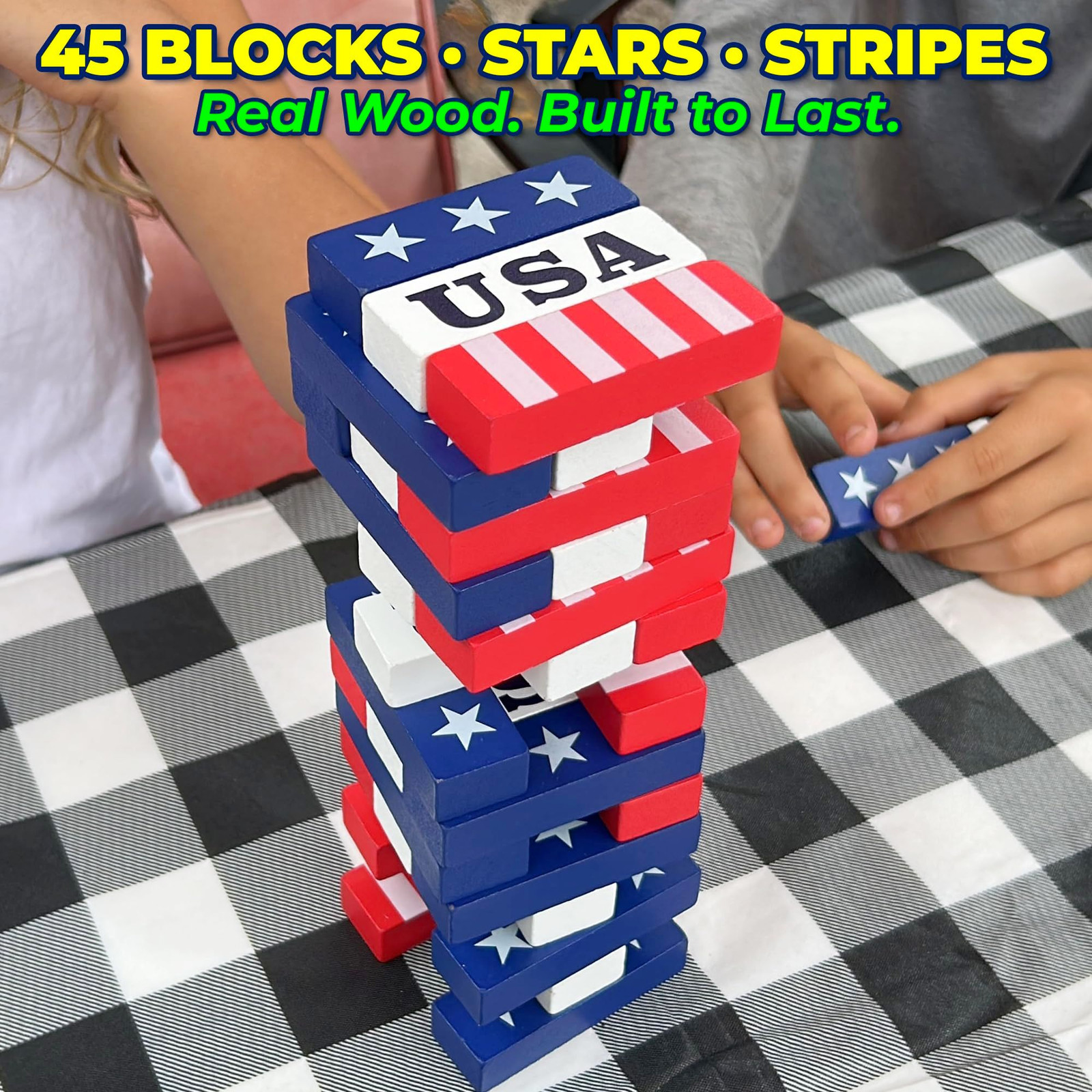 Funwares Red, White & Stack, Patriotic Wooden Standard, White, Blue