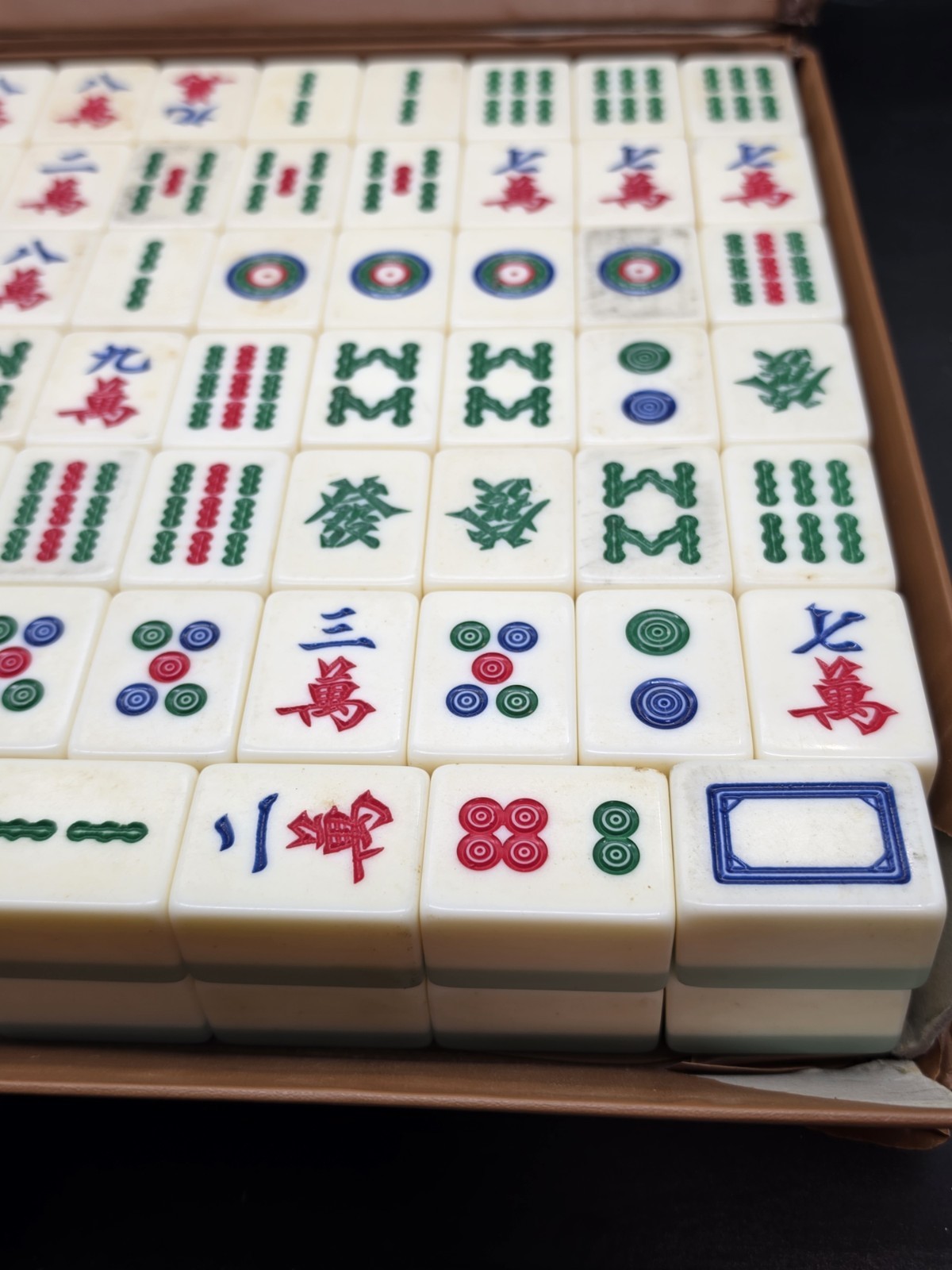 Mahjong Game Set 145 Pieces Canton Style Handmade Plastic Vtg