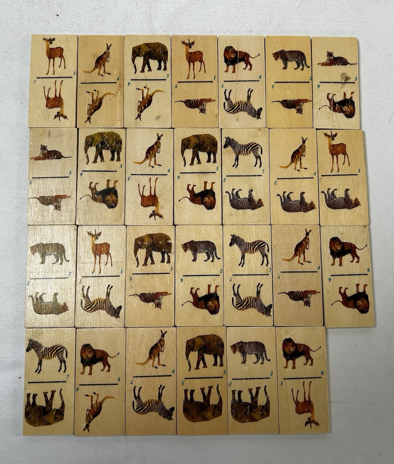 Vintage Wooden African Animal Dominoes 27 Pieces With Wooden Box Case