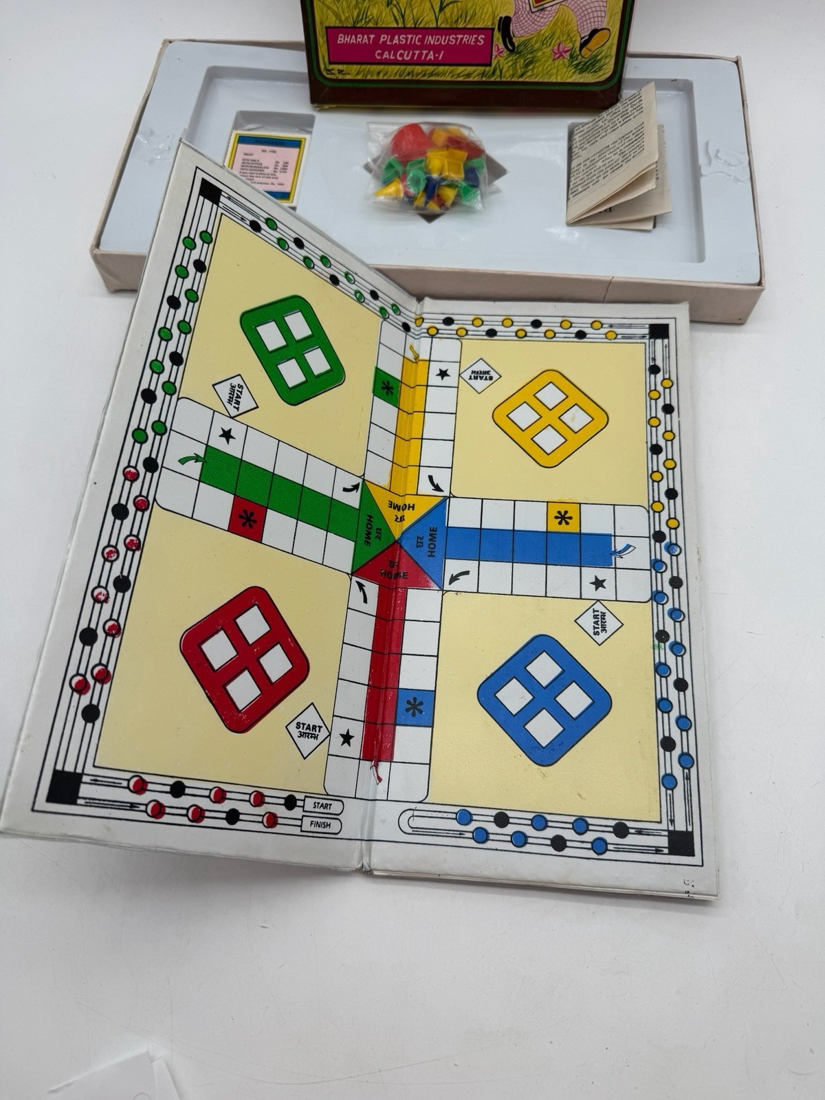 Vintage 1960s Bharat Plastic LST Ludo Snake Trade 3 in 1 Game Kids Collectible
