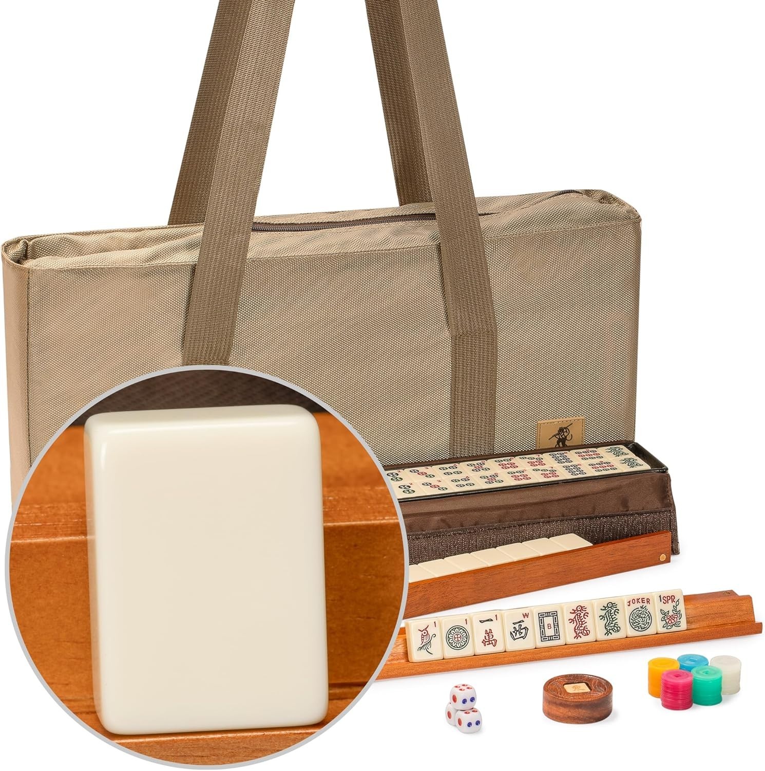 American Mahjong Set, Mojave Ivory with Brown Soft Case, All-in-One Racks wit…