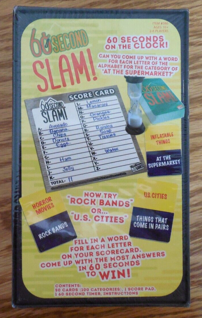 NEW/SEALED Endless Games “60 second Slam” Race the Clock Alphabet Game Ages 10+
