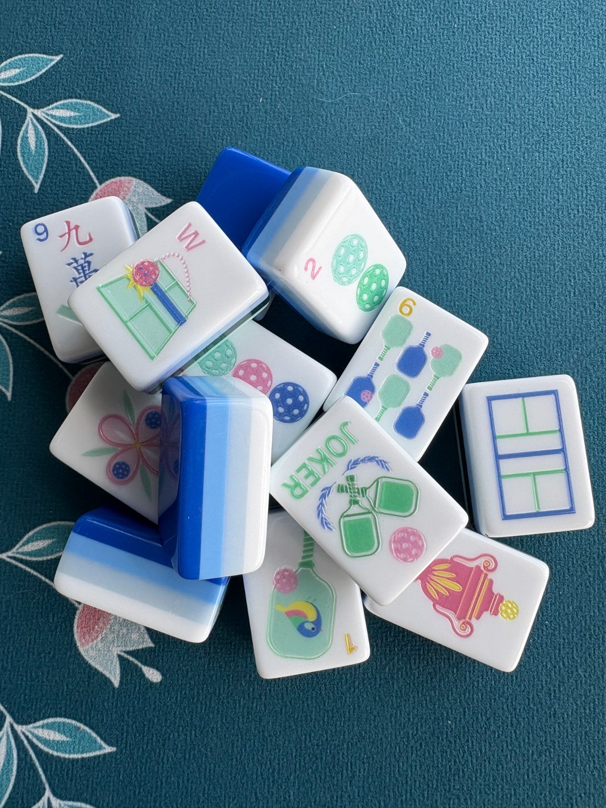 New Blue Pickleball American Mahjong Engraved/Acrylic Tiles + Bag + Free Ship
