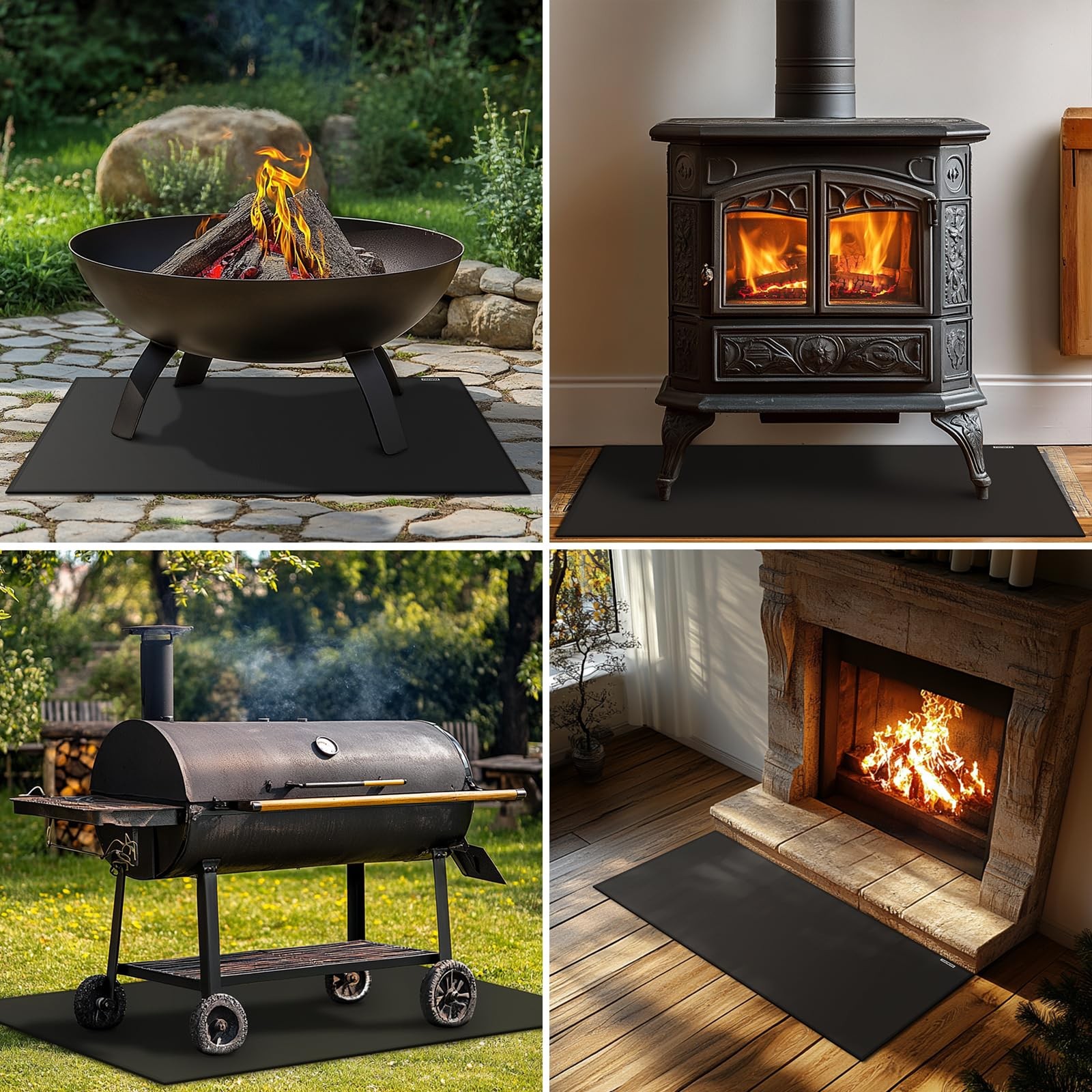 Hearth Rugs for Fireplaces Fire Resistant,48×28 inches 48x28inch, Black