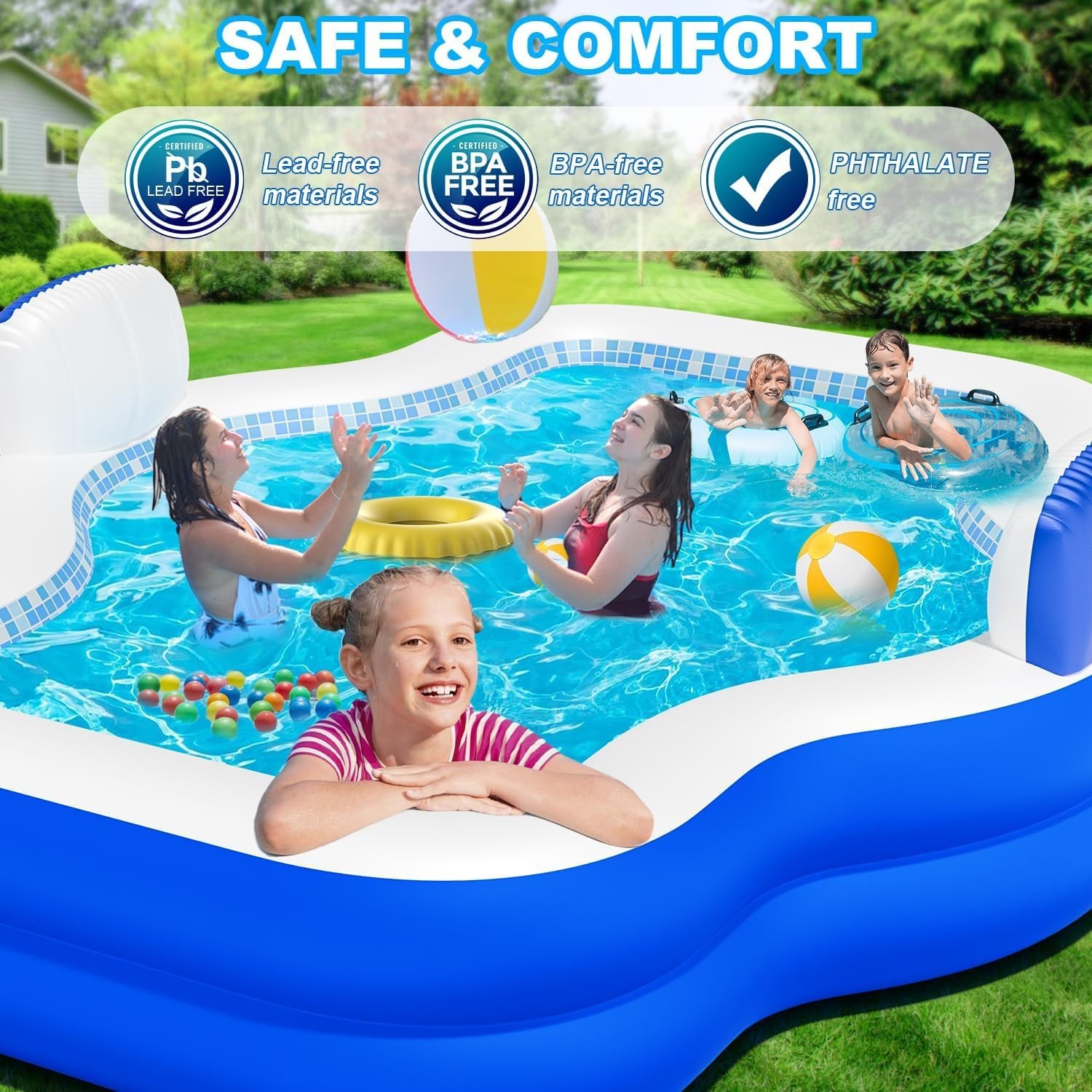 Inflatable Swimming Pool 10.1FT x 7.5FT Heavy Duty XL Light Blue SPA015
