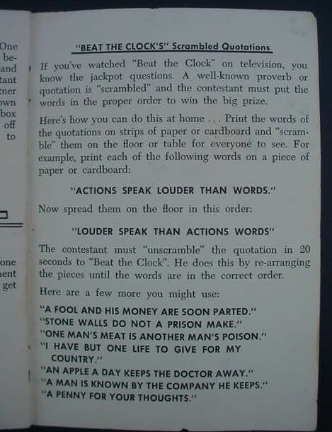 1957 How to Play Beat the Clock Game Manual Instructions Lowell Toy Corp TV Show