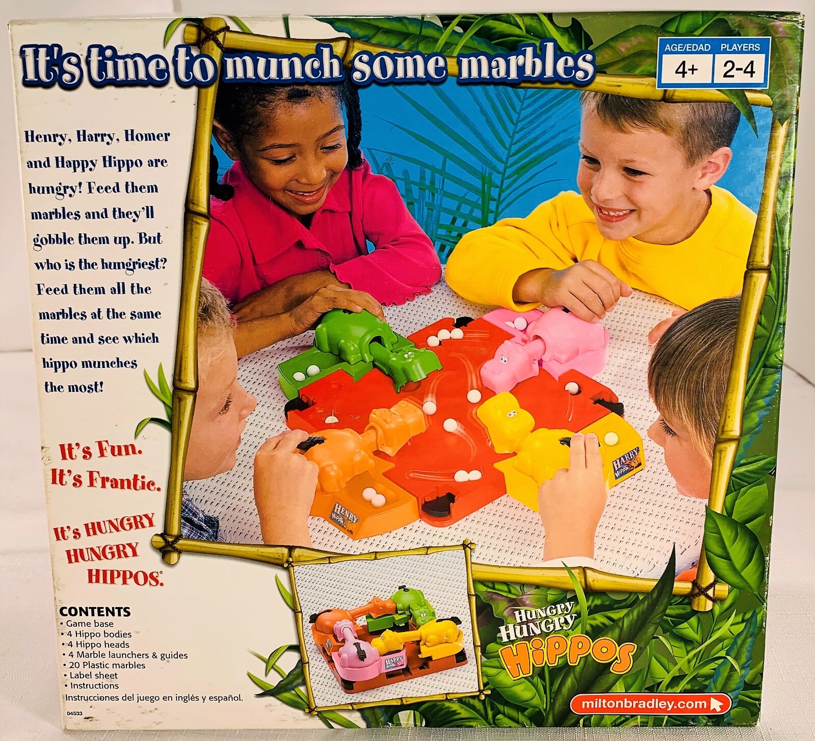 1998 Hungry Hungry Hippos Game by Milton Bradley Complete Good Cond FREE SHIP
