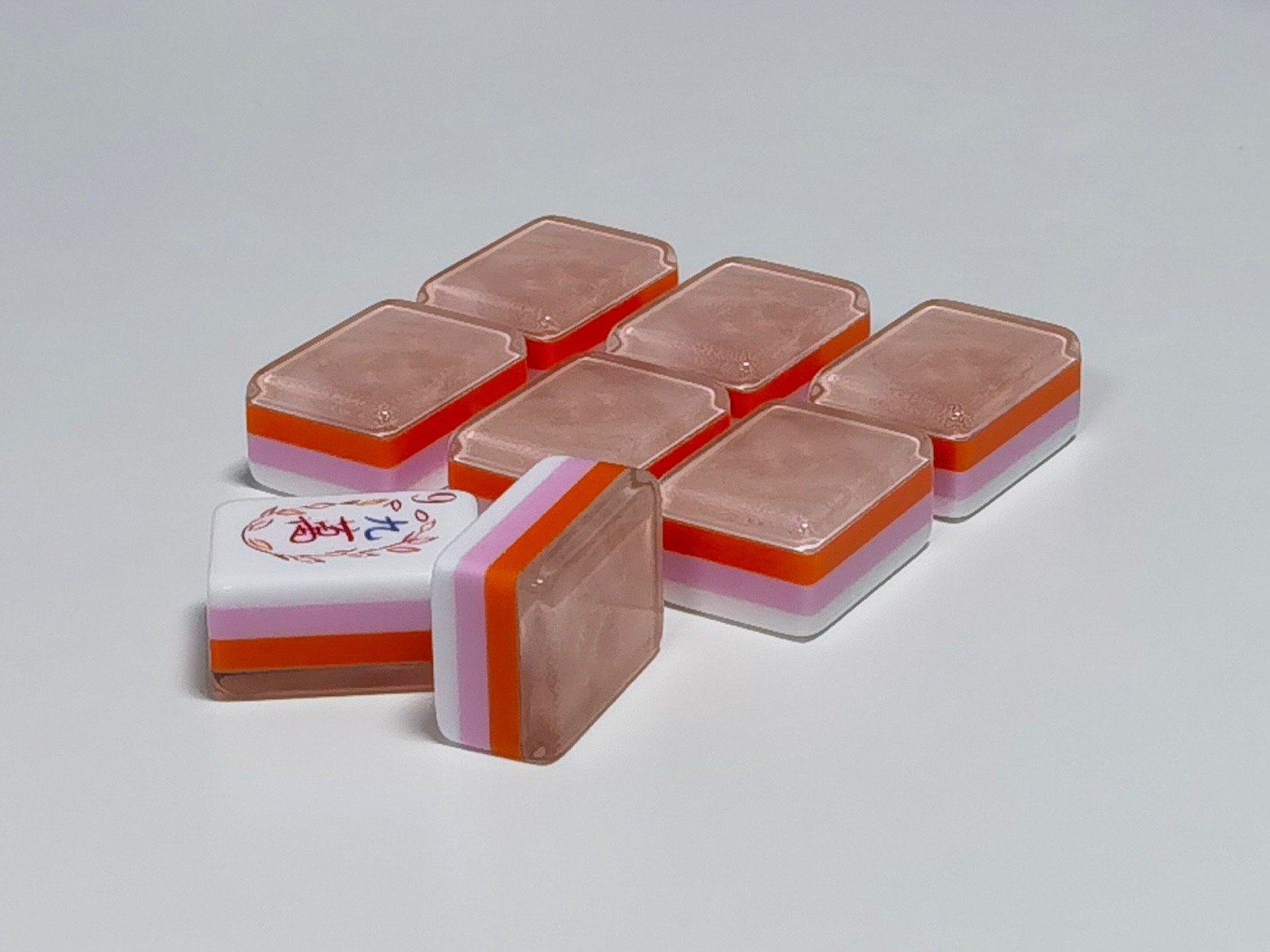 American Mahjong Game Set, 160 Pearl Pink and Orange 4 Layered Mahjong Tiles