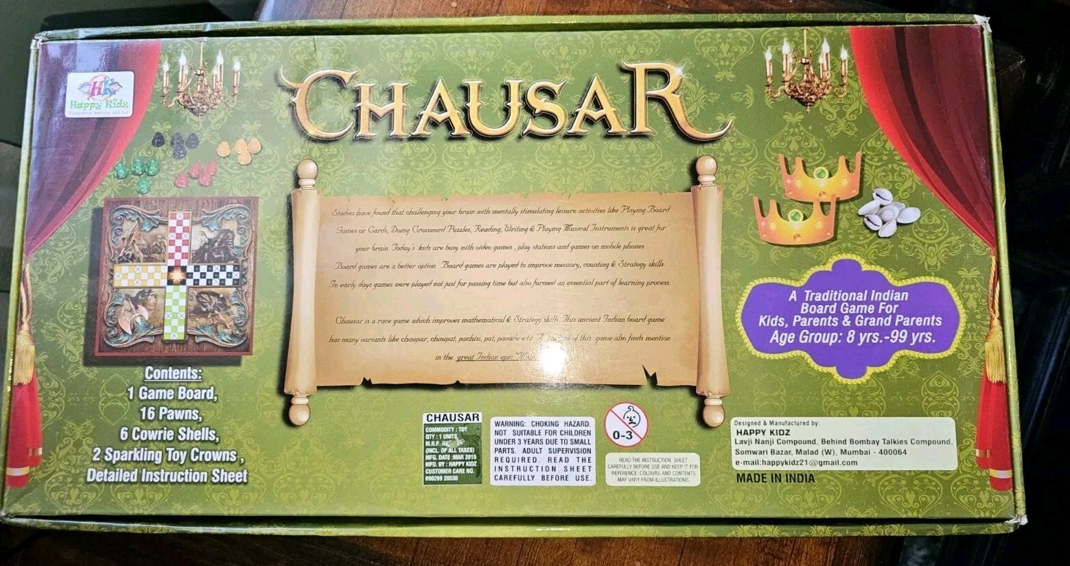 Chausar Traditional Indian Board Game Complete Strategy Family Game Ages 8+