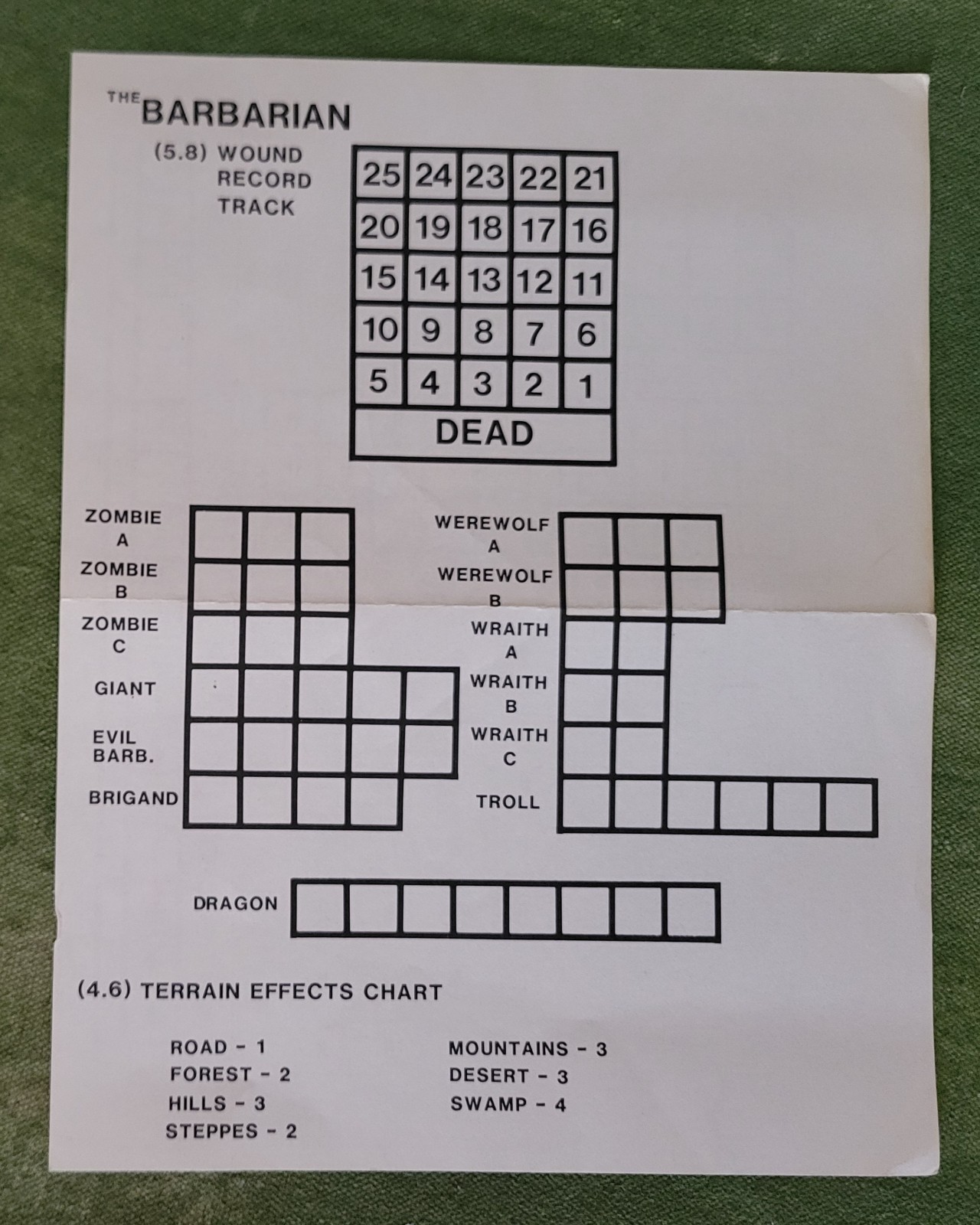 Survival/The Barbarian 1979 Task Force wargame bagged complete punched dice Good