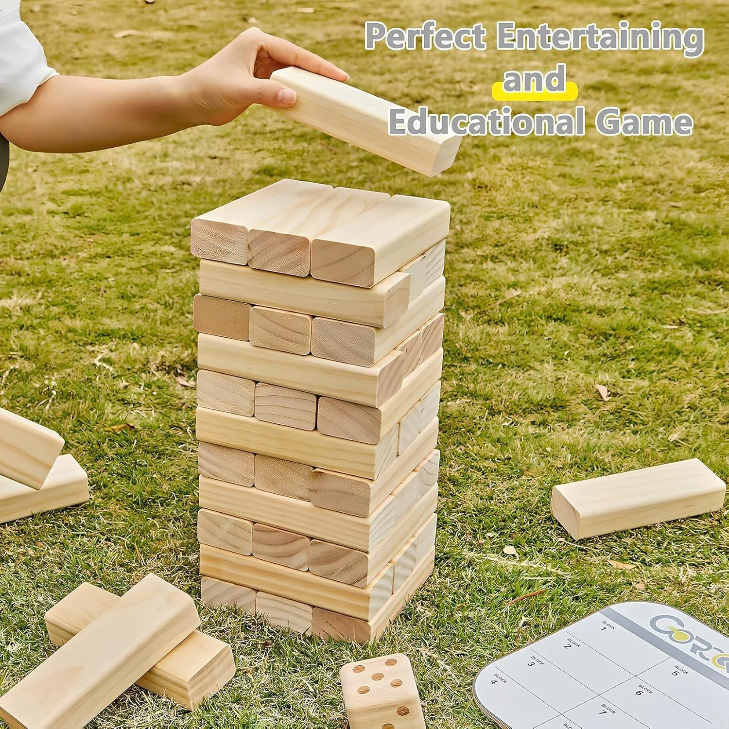 Giant Tumbling Tower Game – 57 Pcs Wooden Block Set, 4.2FT High Fun for All Ages
