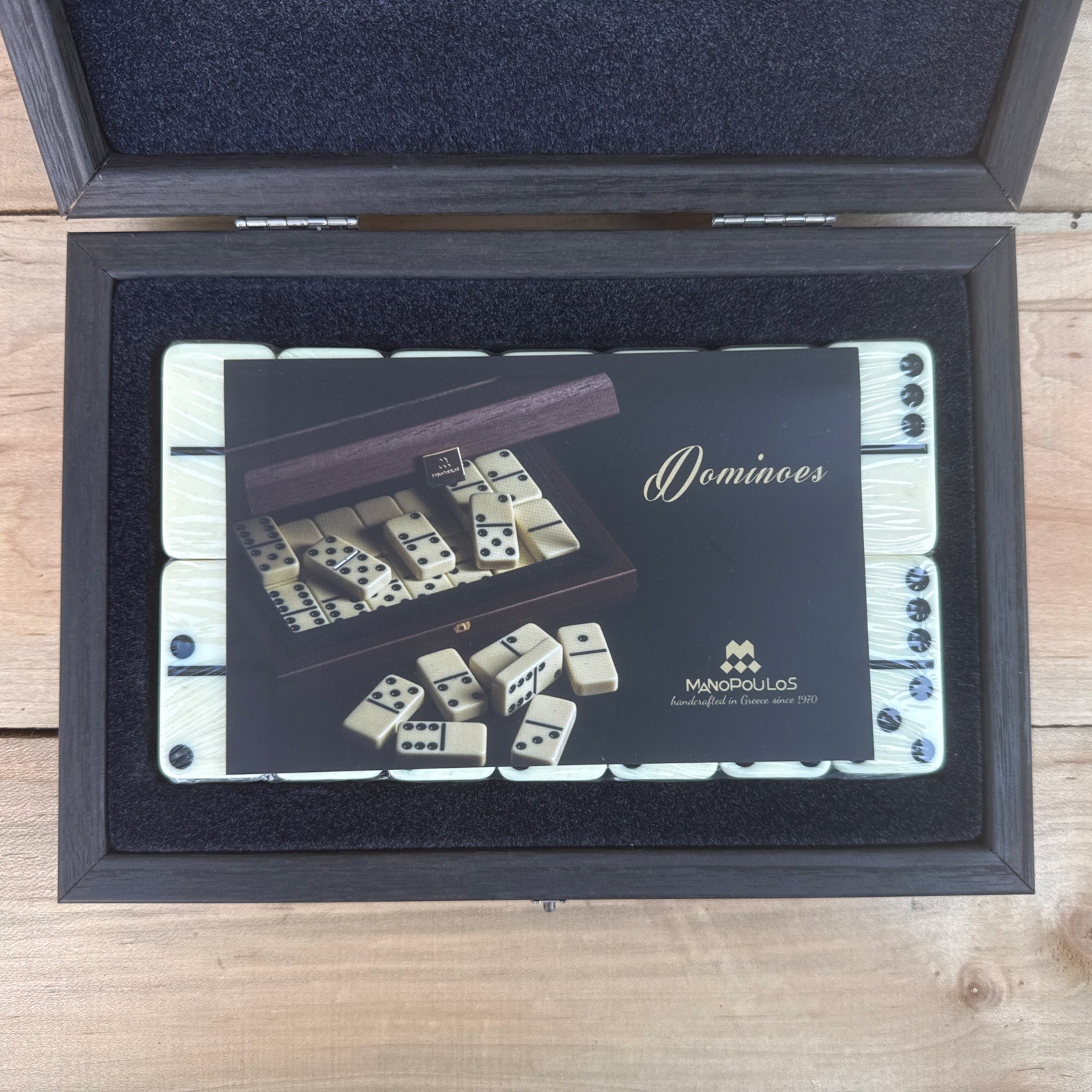 Luxury Manopoulos Dominoes Set W/Wood Case Handmade in Greece (SEALED NEW)