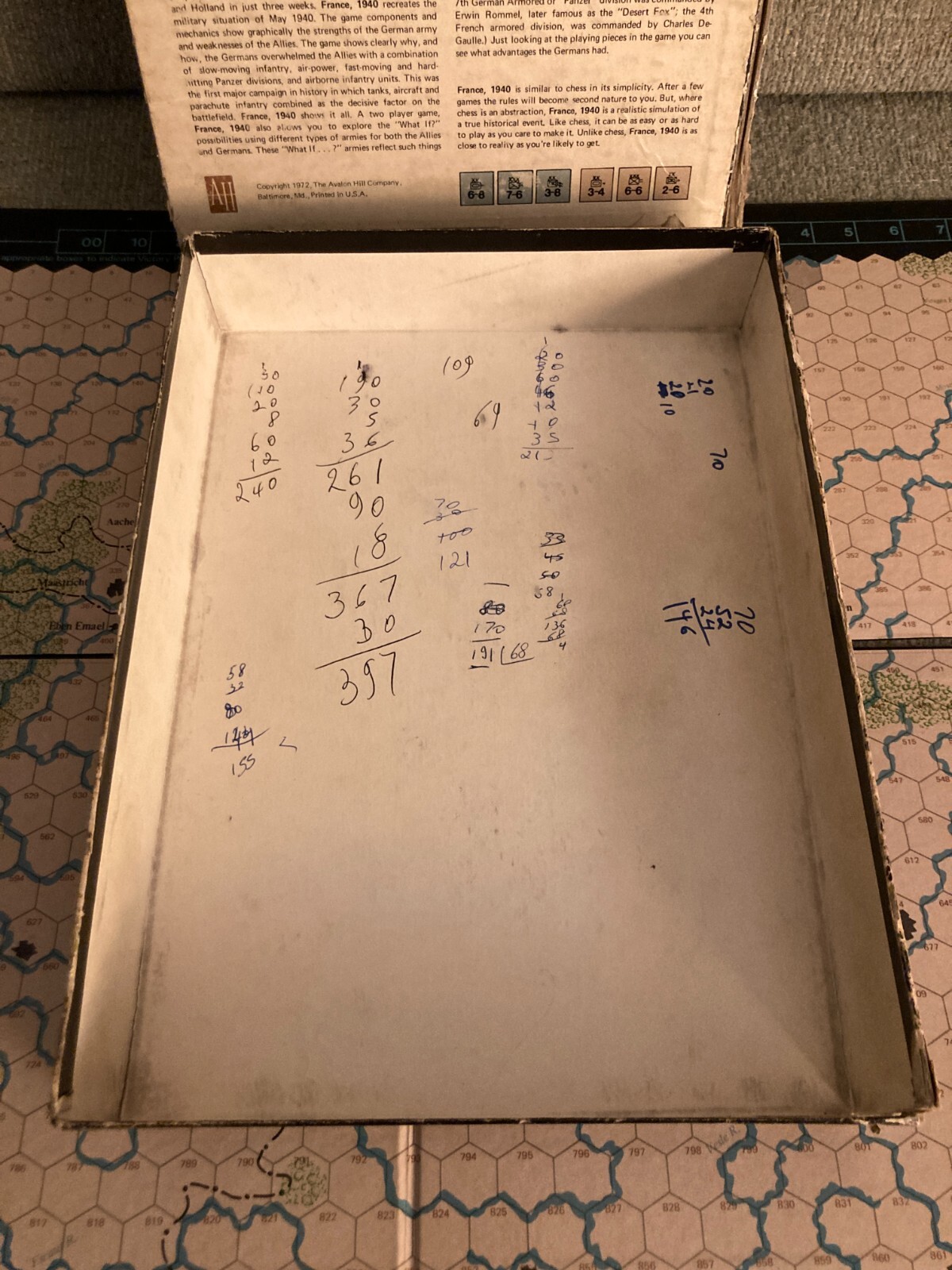 ORIG 1972 FRANCE, 1940 AVALON HILL BOARD GAME 840 APPEARS COMPLETE~GERMAN BLITZ
