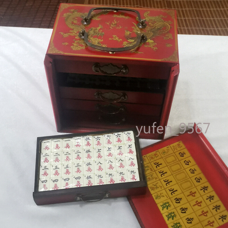 Chinese Mah-Jong 144 Tiles Game Set With Wooden Box Entertainment Prop Gift new