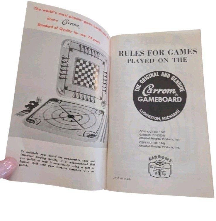 Vintage 1967 Carrom Rules For No. 50? Carrom Game Board