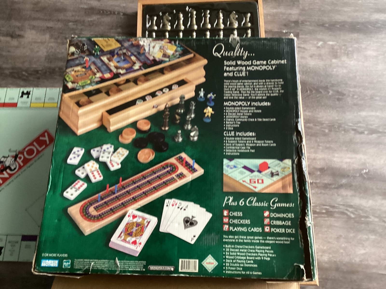 Hasbro/Parker Brothers, Monopoly, And Clue +6 Classic Games. Wooden Game Set