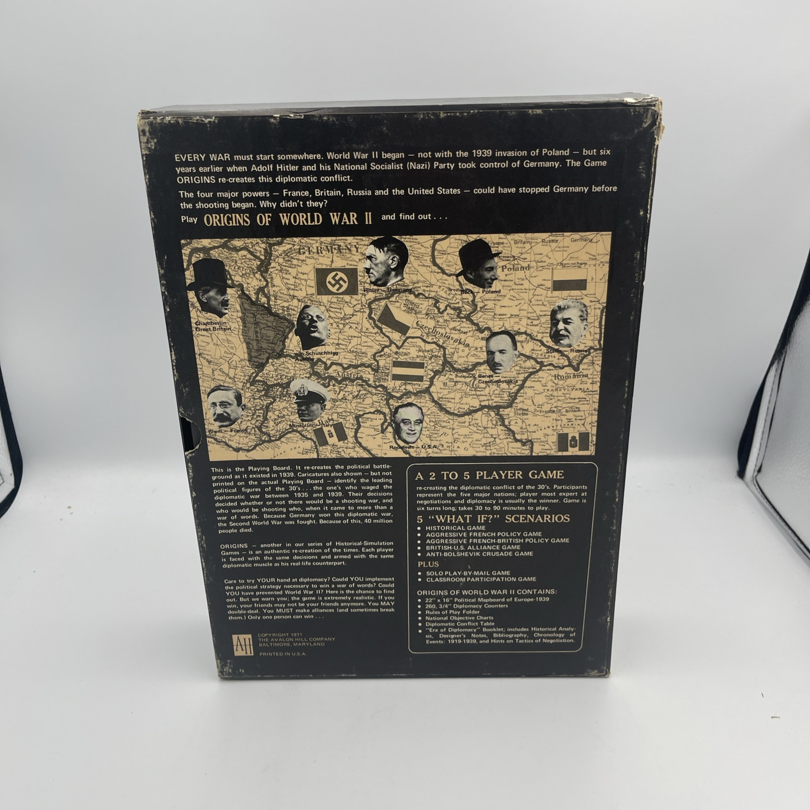 Avalon Hill Vintage 1971 Origins of World War II Board Game: Power Politics WWII