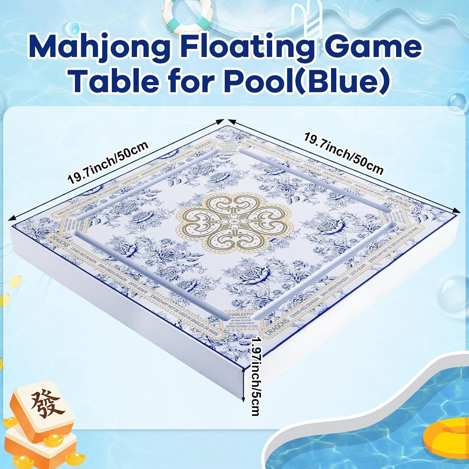 19×19 Inches Mahjong Floating Game Table for Pool Adults Pool Games Tray for Mah