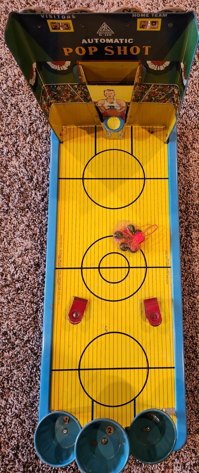 Vintage 1950 Gotham Steel, Automatic G320 Pop Shot Basketball game w/marbles