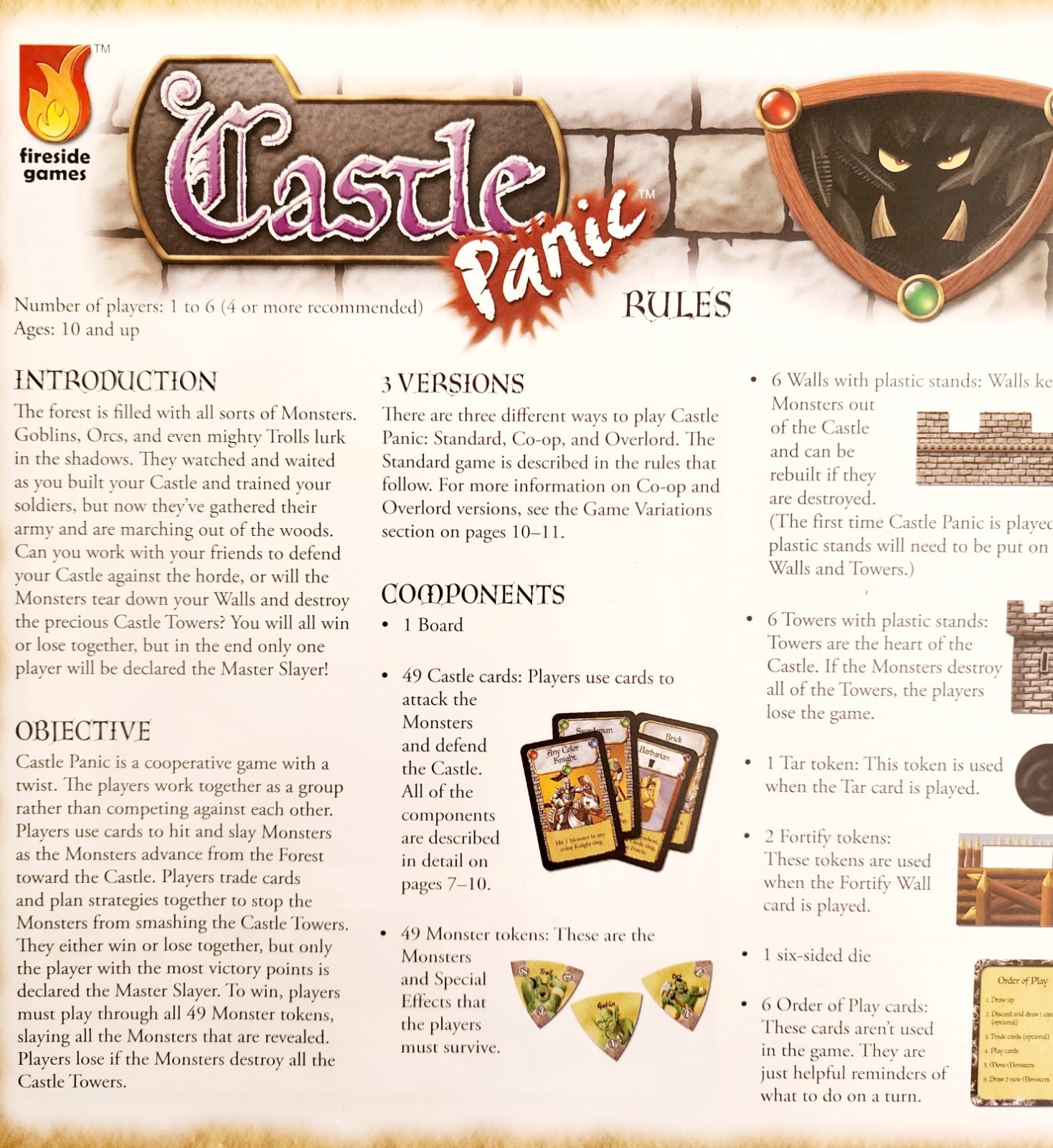 2010 Castle Panic Fireside Games RPG Board Game Complete Origins Nominee INVRM