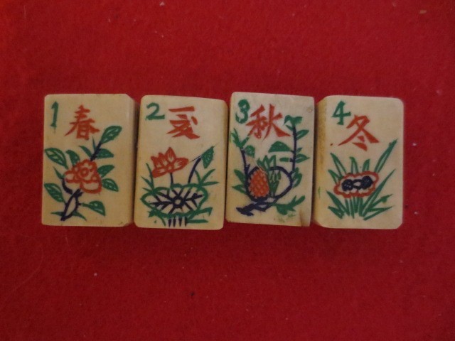 4 bone on bamboo Flower Mah Jongg Tiles -sequential 1-4 (G) Crafts/Replacements