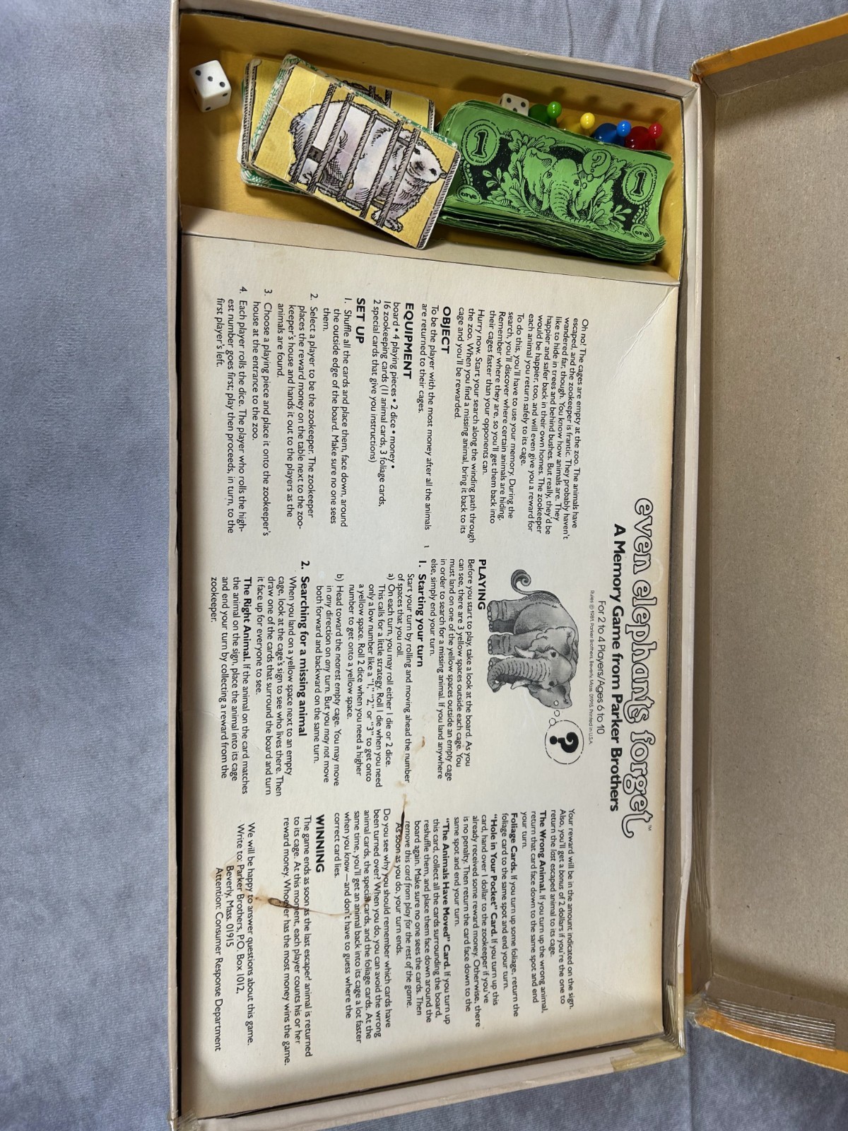 Parker Brothers Even Elephants Forget Vintage Board Game 1973 Complete MPN 4024