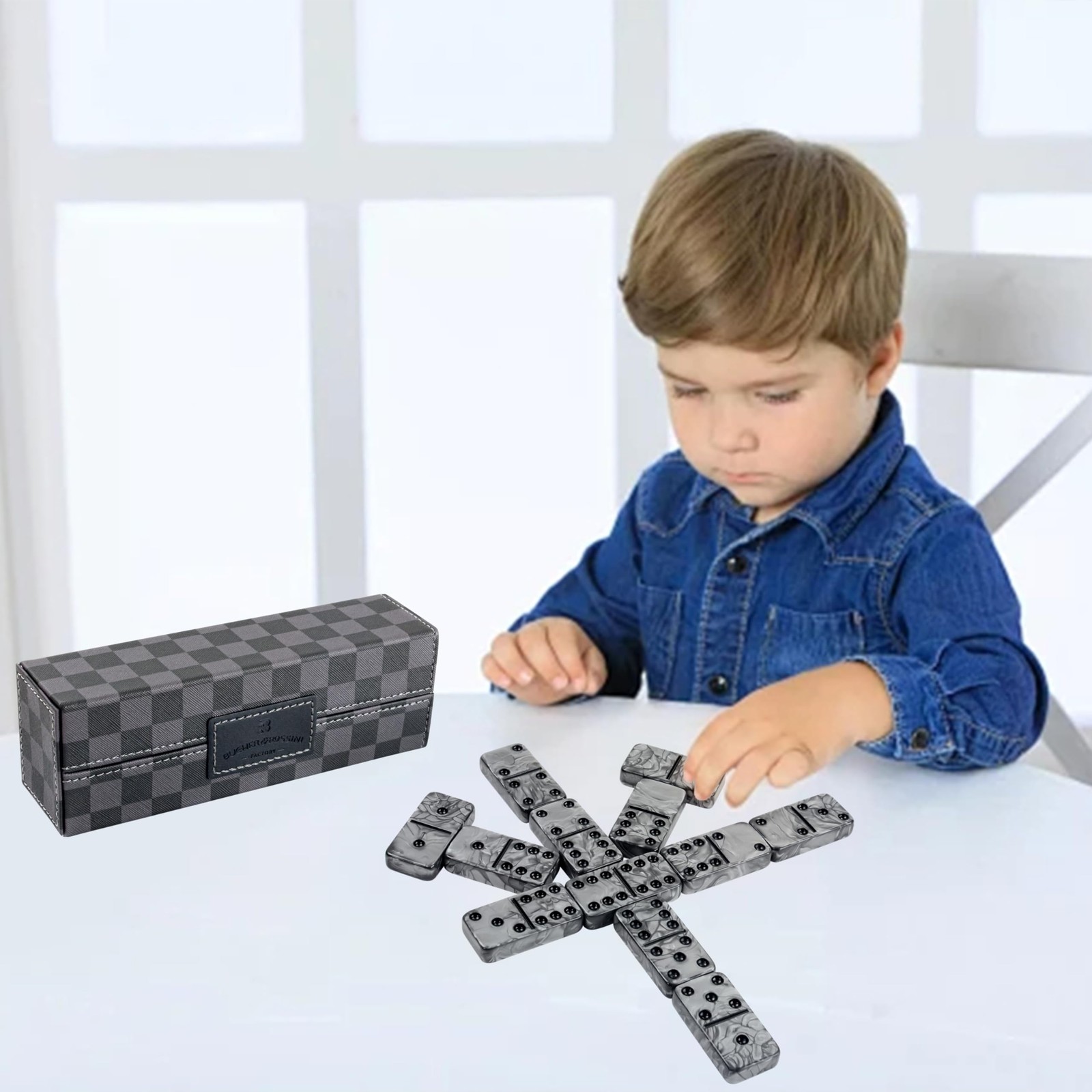 Dominos Set for Adluts – Double 6 Jumbo Domino Set – 28 Thick Marbleized Black a