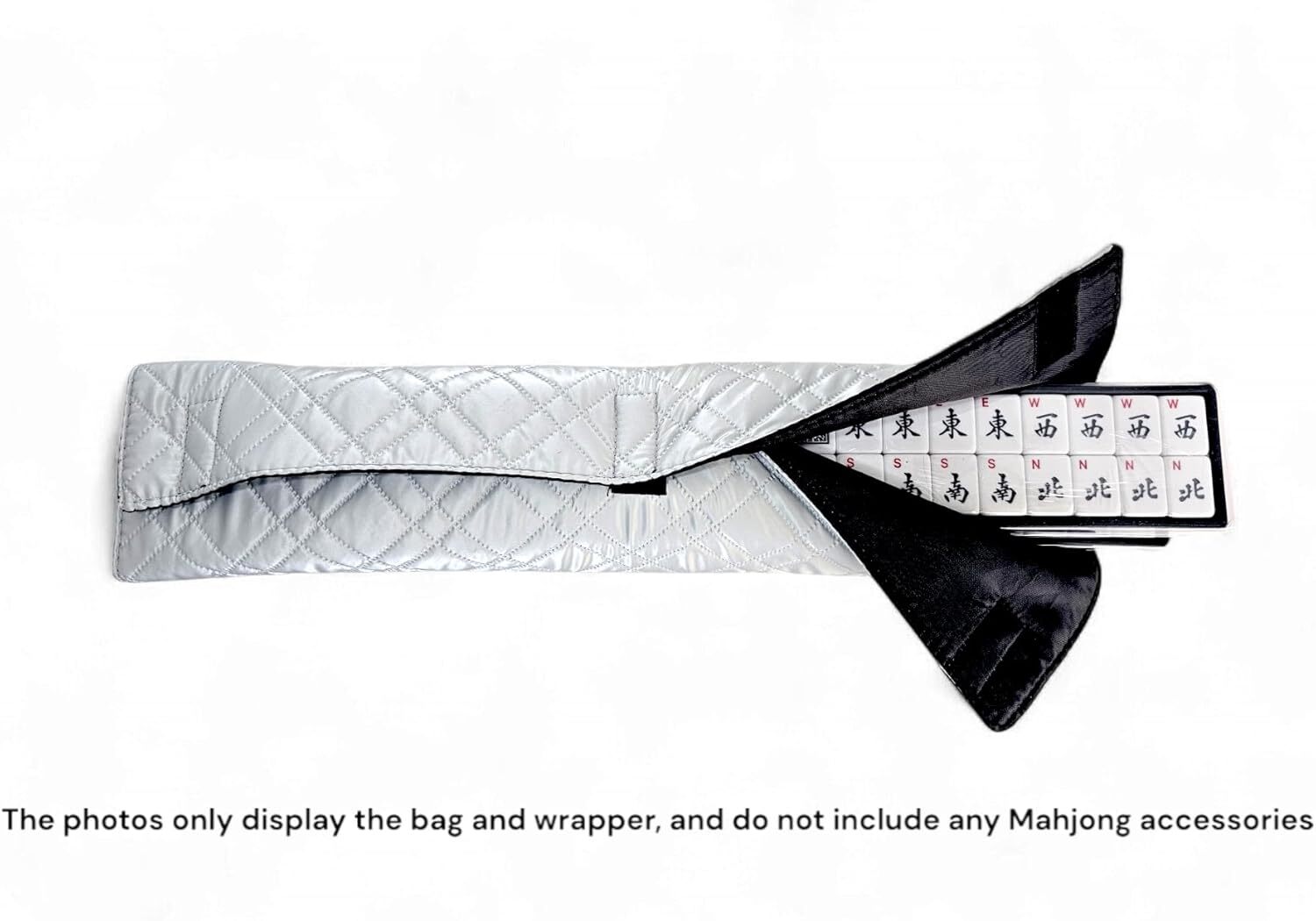 “Silver” Quilted PU Leather Mahjong Carry Bag with Zippered Storage Pocket.