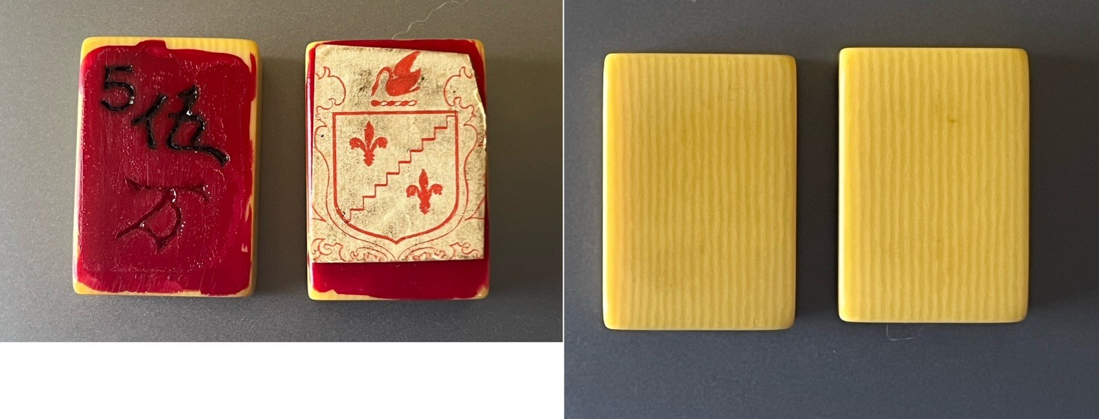 2 ‘Stickered’ Vtg Mahjong French Ivory Replacement/extra FLOWER/JOKER Tiles