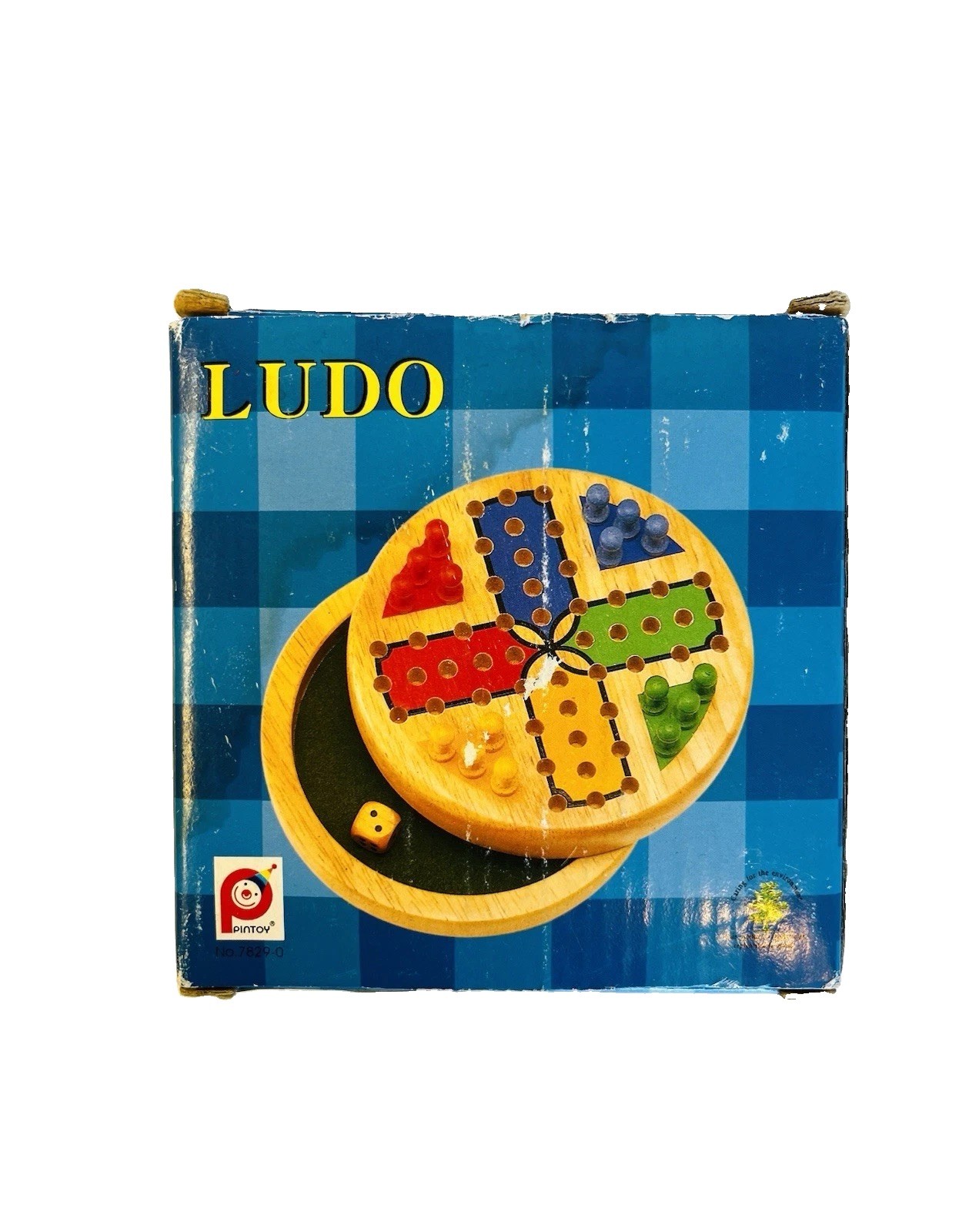 Vintage Pintoy Wooden Ludo Travel Game 5” Complete w/ Box Round