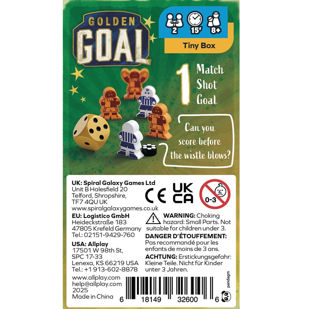 Golden Goal Board Game Allplay DL25082EN Soccer Small Pocket Tiny 2 Player Fast
