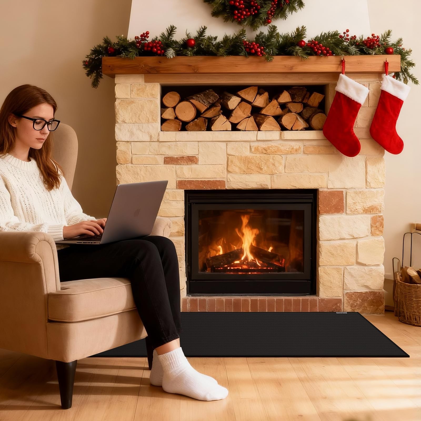 Hearth Rugs for Fireplaces Fire Resistant,48×28 inches 48x28inch, Black