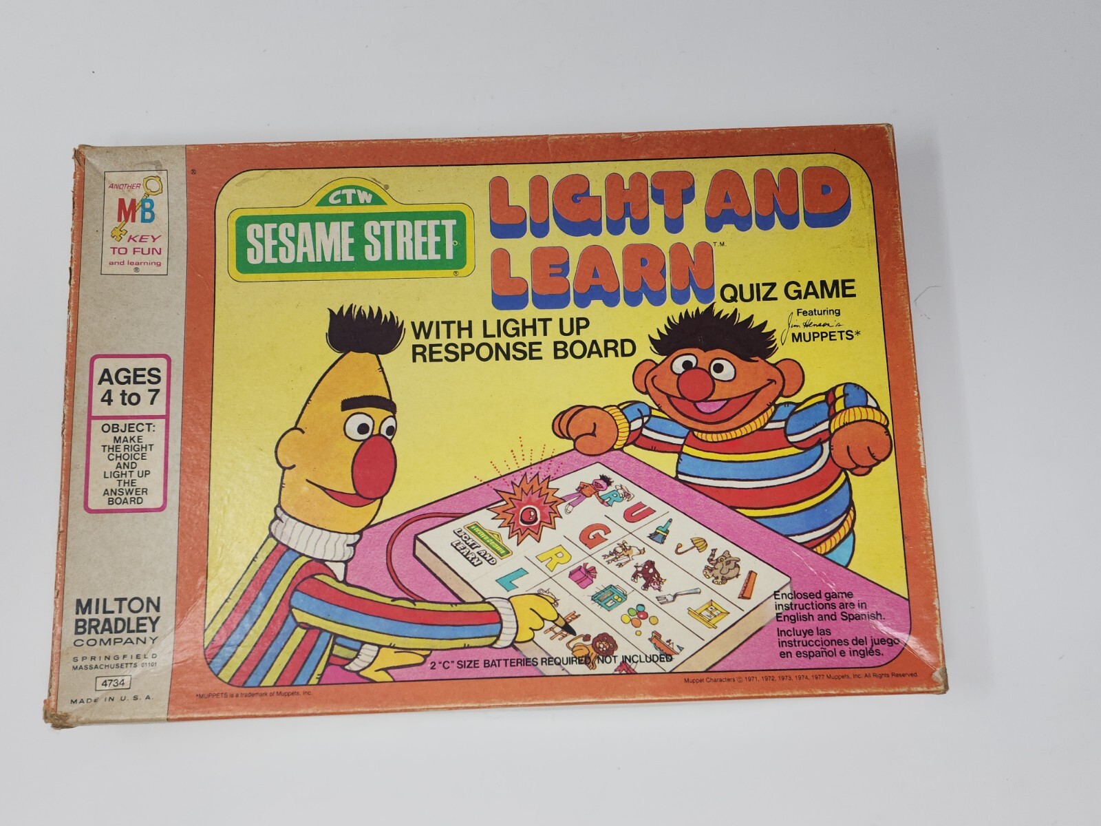 SESAME STREET LIGHT AND LEARN GAME 1 OR MORE PLAYERS MB 1977 MISSING PEN