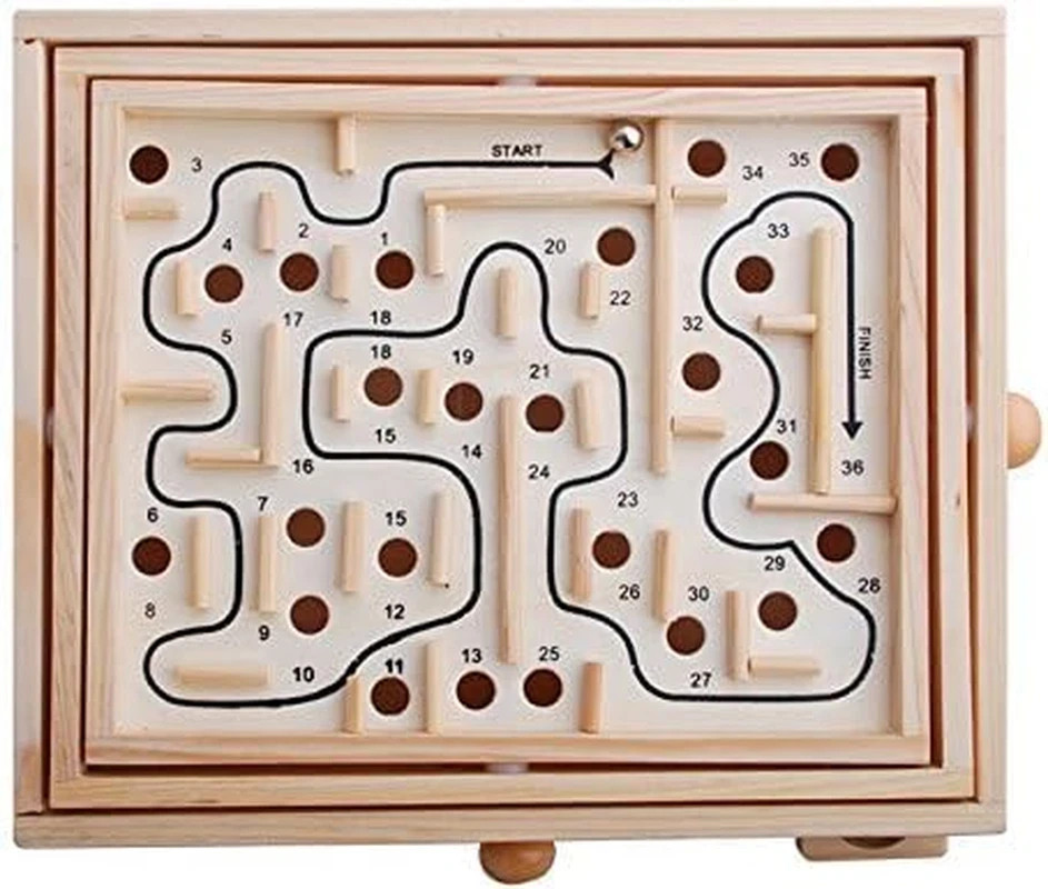 Wood Labyrinth Table Maze/Balance Board Table Maze Solitaire Game for Kids and A