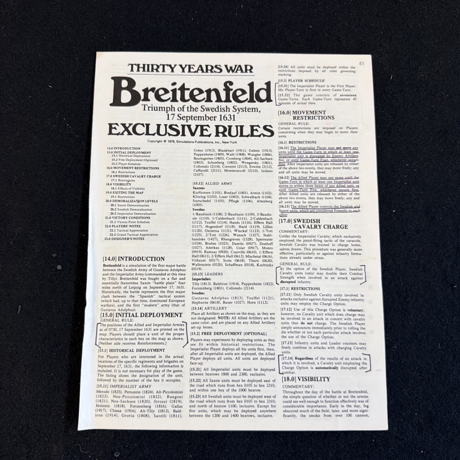 SPI 1976 Breitenfeld Triumph Swedish System Reg:Exclusive Strategy & Tactics #55