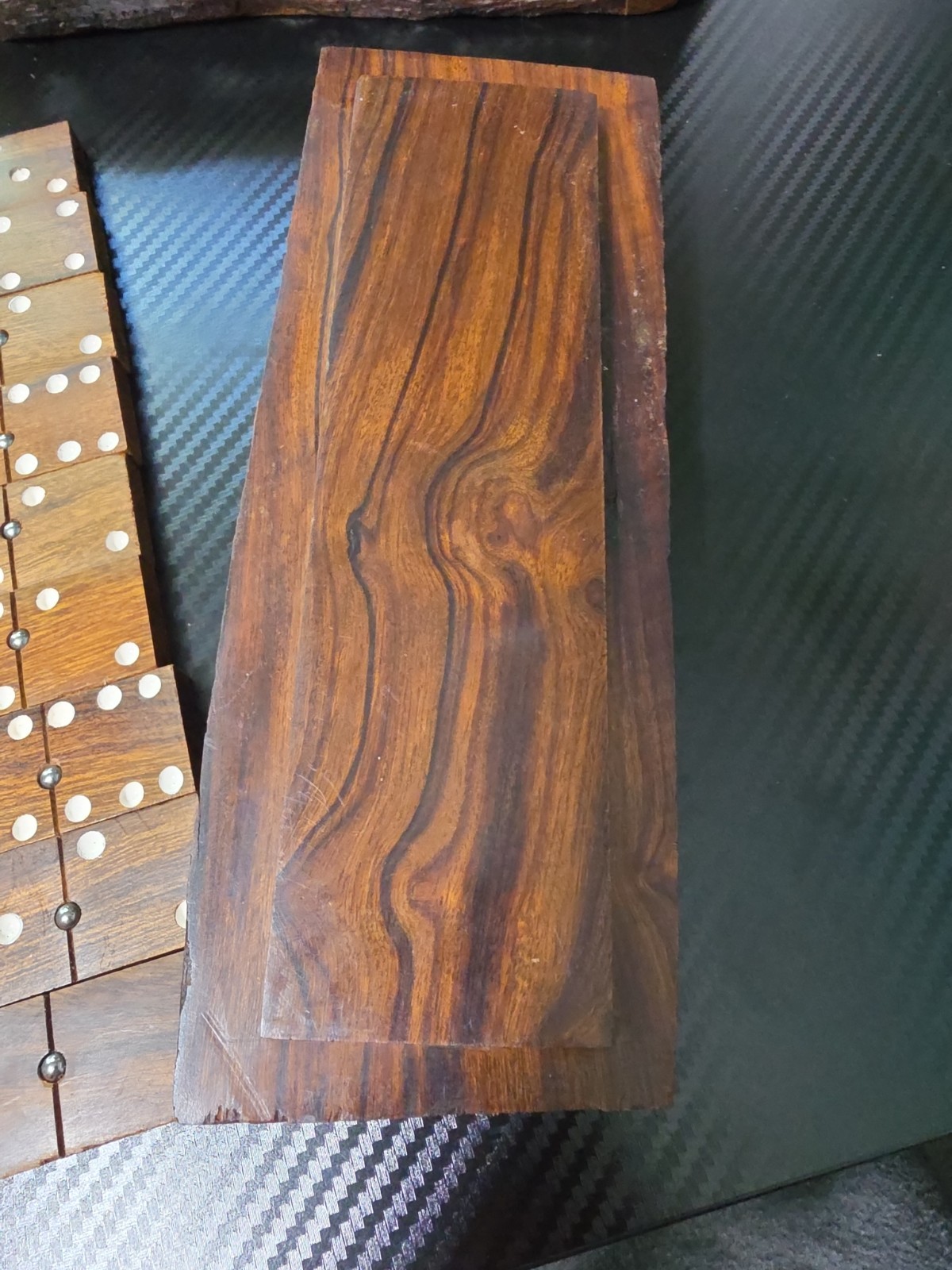 VTG Wood Hand Made Ironwood Dominos Set of 28 Tiles Rustic Log Case Complete