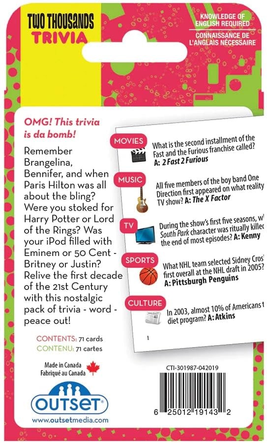 2000’s A Decade of Trivia Travel Pack Card Game – for Ages 12 and up
